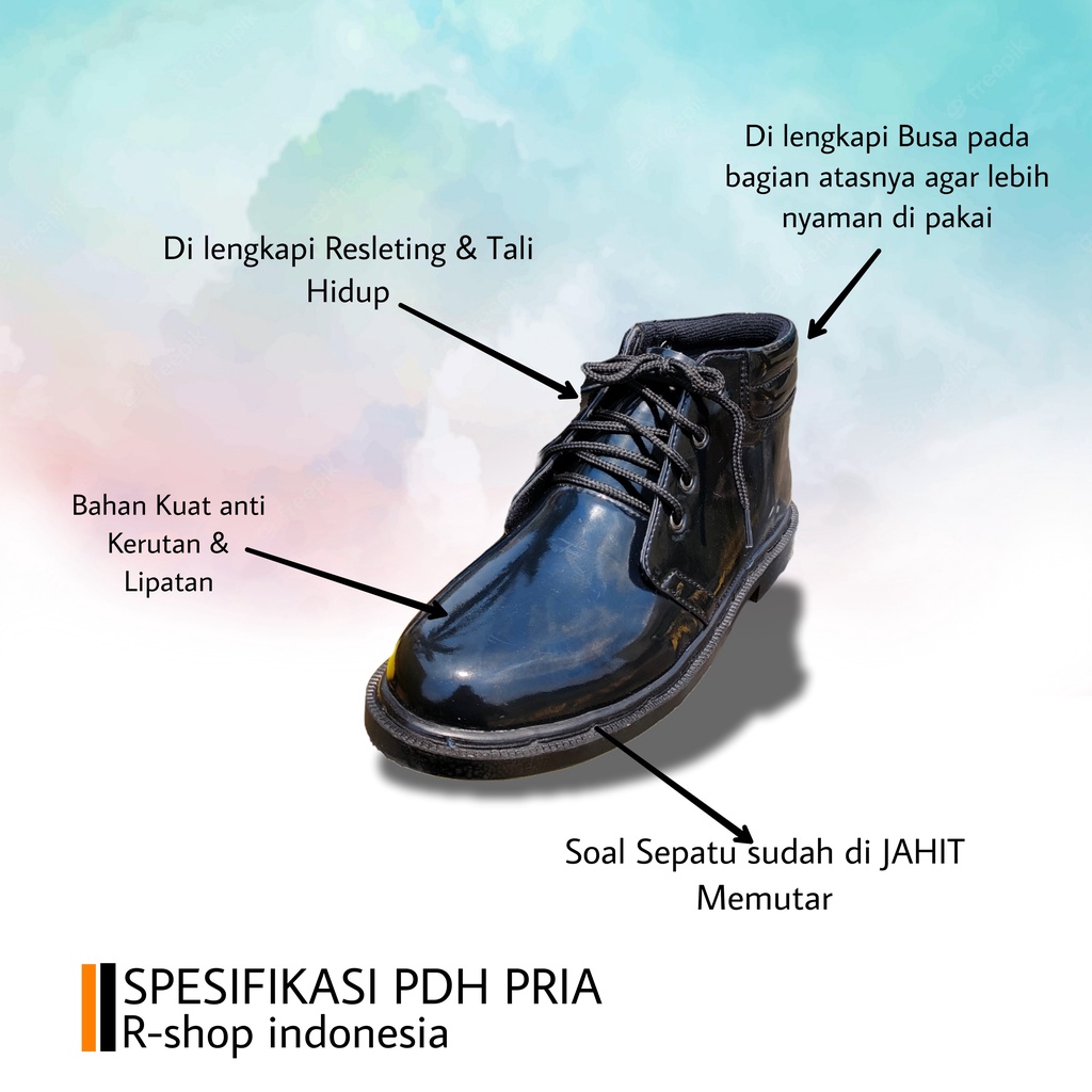 Sepatu PDH DINAS TNI POLISI POLRI Satpam Security Sepatu PDH hitam kilap Sepatu PDH kerja pria (RT)