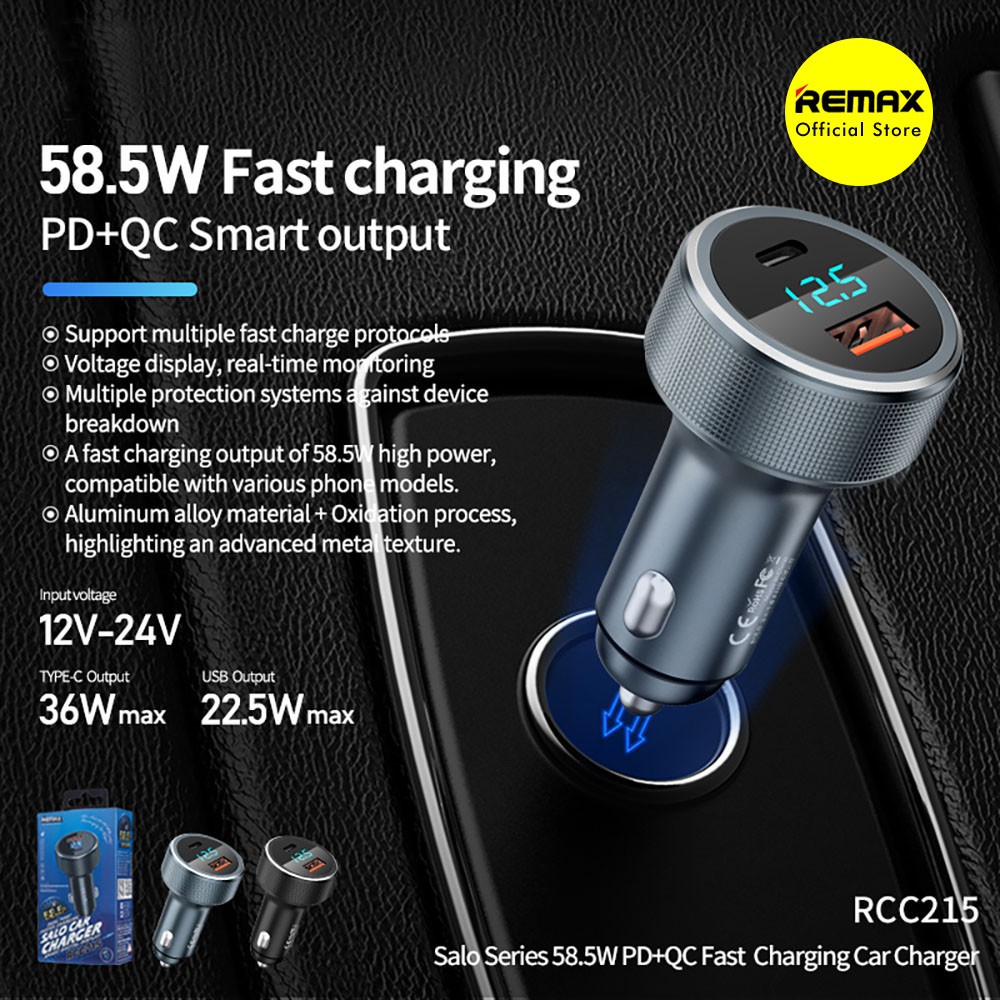 REMAX Salo Charger Mobil PD 58.5W Port USB &amp; Type-C RCC215