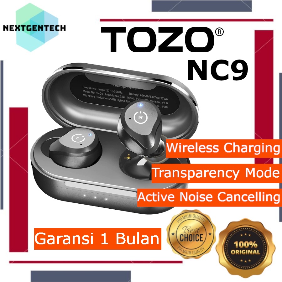 TOZO NC9 Hybrid ANC Wireless Earbuds Stereo Transparency Mode IPX6 Wireless Charging