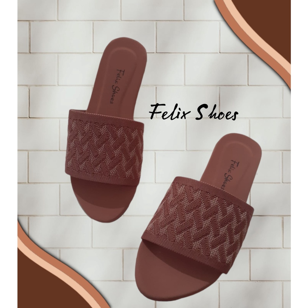 SANDAL SELOP BAHAN RAJUT CASUAL ELEGANT MOTIF ZIGZAG FX-009