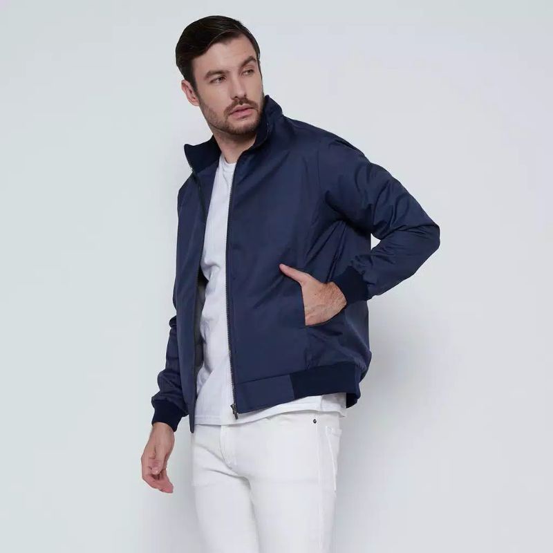 JAKET BOMBER NAVY POLOS ELEGANT