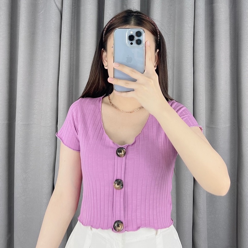 Shelby button crop top 061 | Crop top korea button | atasan wanita crop