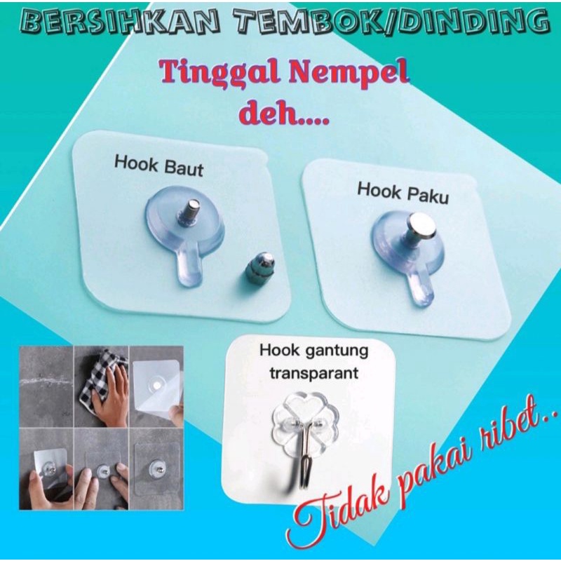 Hook Gantungan Rak / Hook Gantungan Rak Baju / Gantungan Mur Tempel / Gantungan Paku Tempel / Gantungan Baut Tempel