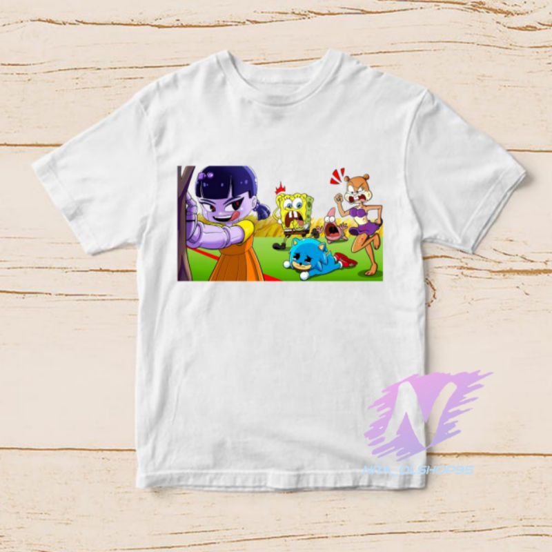 baju kaos anak Spongebob squid game terbaru