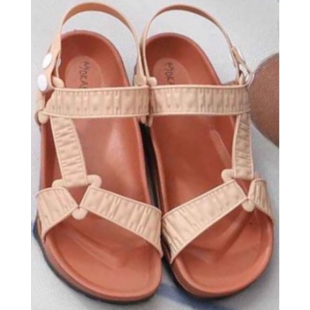 Sandal Let Gunung Jelly Wanita Tali Sambung Kerut Segitiga Kece Import Mokaya / Size 37-41 (8868-B1/8038-A3)-Cokelat x Cream