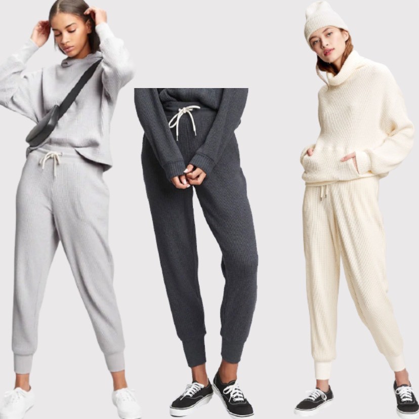 GAP Jogger n Sweater Wanita Waffle Hoodie Joggers AntiqueWhite Black Purple Crystal Gray