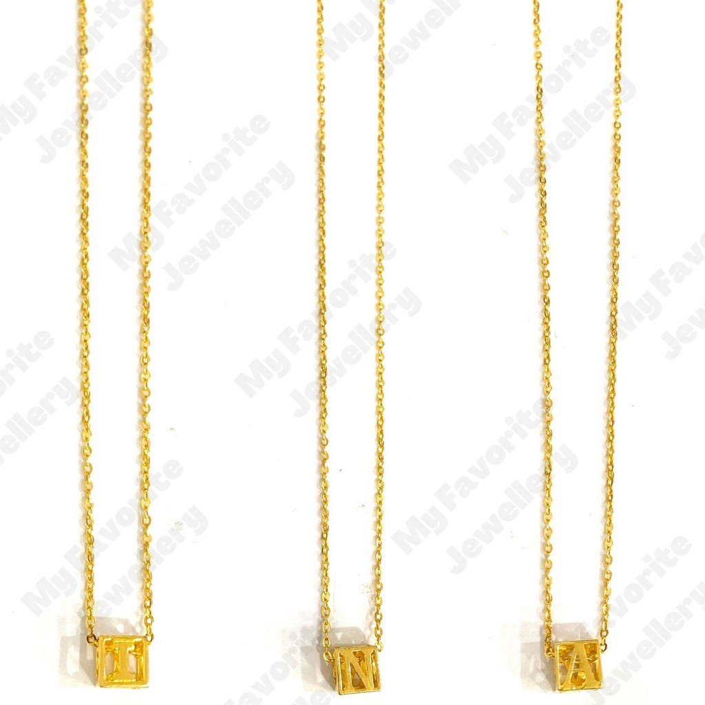 Kalung Set Liontin Kubus Huruf A I dan N Emas Asli Kadar 700