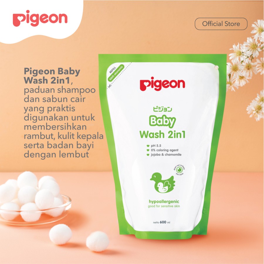 PAKET Pigeon Baby Wash 2 in 1 Refill 600ml isi 3 pouch