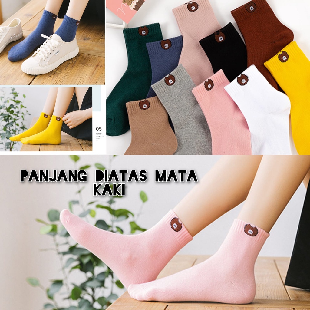 Kaos Kaki Diatas Mata Kaki Unisex Pria Wanita Motif Polos Beruang Import Quality Socks / Kaos Kaki Ankle Model Terbaru Kekinian Anak Muda Kaus Kaki Korea