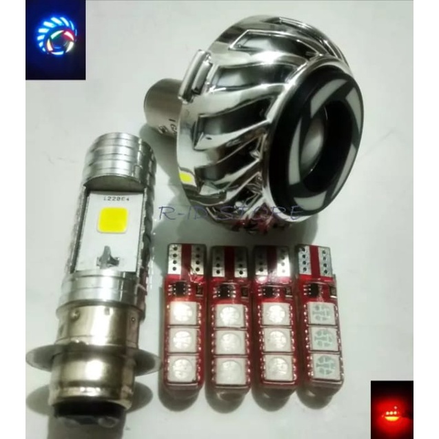 (PAKET HEMAT LAMPU VARIASI 3IN1) LAMPU UTAMA LED 2 SISI AC DC+LAMPU STOP REM PROJIE RAINBOW/KOTAK+4pcs LAMPU SEN JELLY KEDIP. UNIVERSAL MOTOR BEBEK DAN METIC