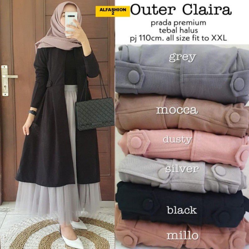 Cardigan Terbaru Wanita Muslimah Kekinian Best Seller Bisa COD Bahan Prada Premium Outer Claira BY ALfashion Hijab Fashion Solo-1