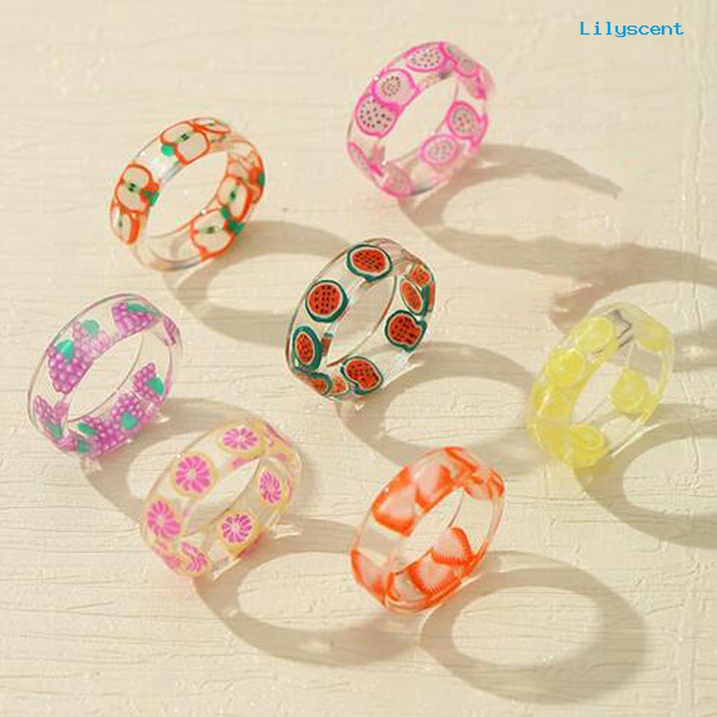 7pcs Cincin Jari Bentuk Lemon Bahan Resin Warna-Warni Untuk Hadiah