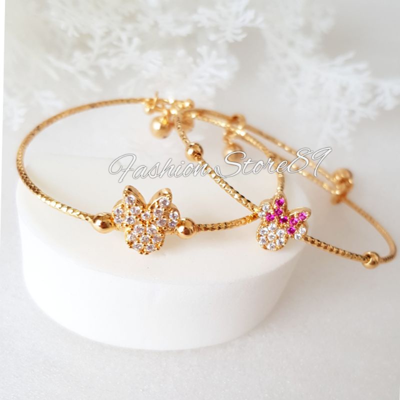 Gelang Bangle Mickey Minnie Impor Xuping Yaxiya Perhiasan lapis emas 18k