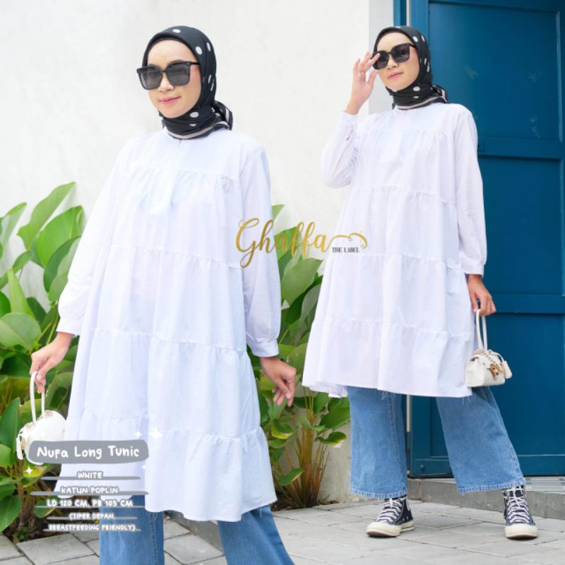 Tunik polos kekinian / Nufa long tunik by ghaffa the label / Long tunik polos modern