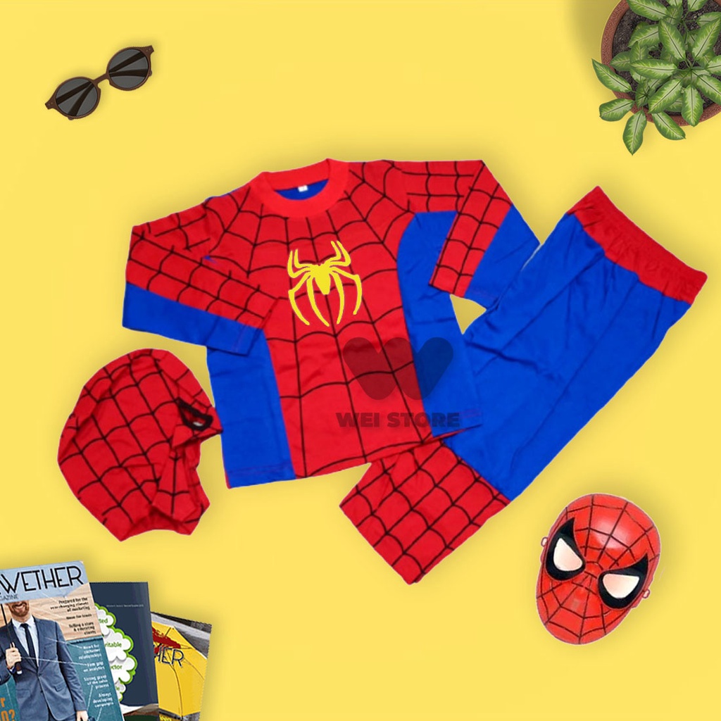 Stelan Kostum Spiderman Anak Laki Laki Usia 2 Tahun Sampai 9 Tahun Pakaian Kostum Anak Anak Bahan Ka