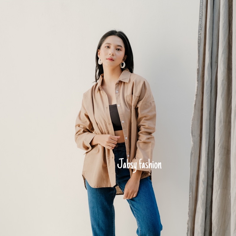Kemeja Oversize Linen Wanita - Alea Shirt-Alea khaki