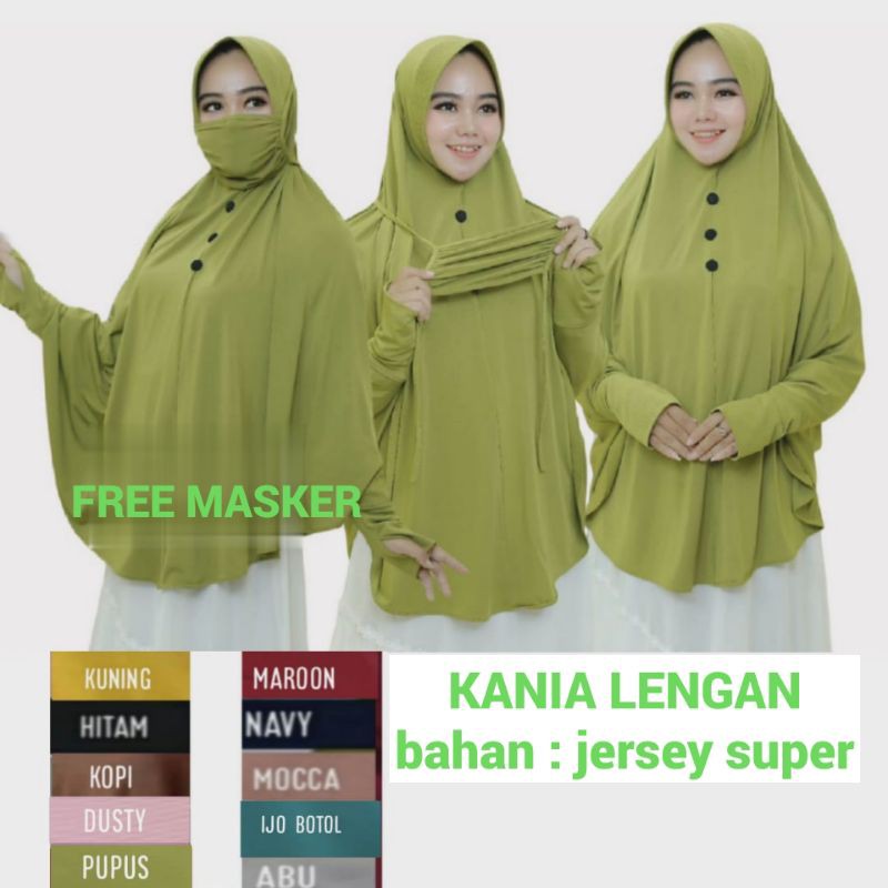 NEW  khimar hijab syari kania lengan jumbo bahan jersey super TERBARU REALPICT FREE MASKER
