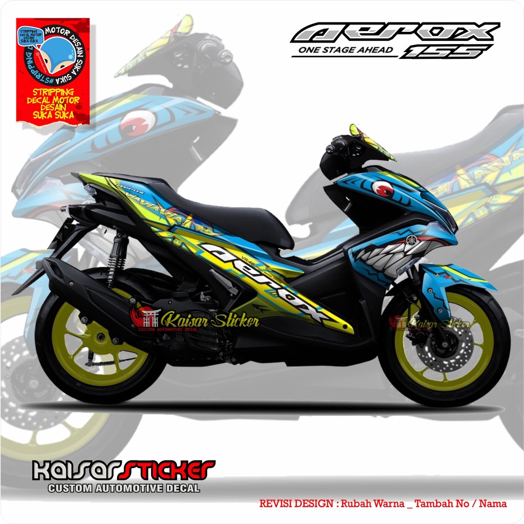 Stiker Striping Motor Aerox 155 - Decal Stiker Aerox 155 - Stiker Decal Variasi Aerox 155 Blue Shark