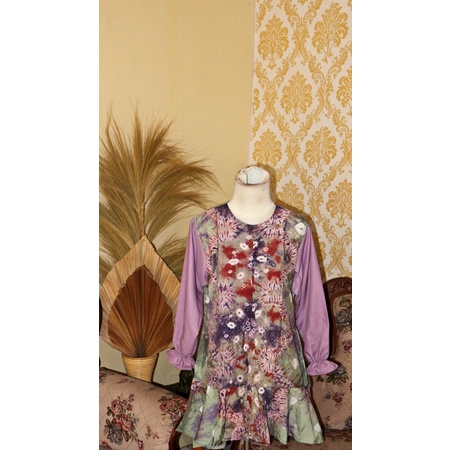 Tunik Rempel Bawah Kombinasi Jumputan Motif Pola Tengah Kembang