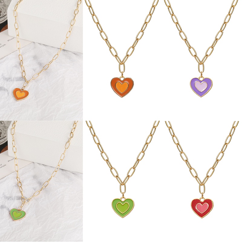 Kalung Lapis Emas 18K Dengan Liontin Bentuk Hati Bahan alloy Gaya Korea
