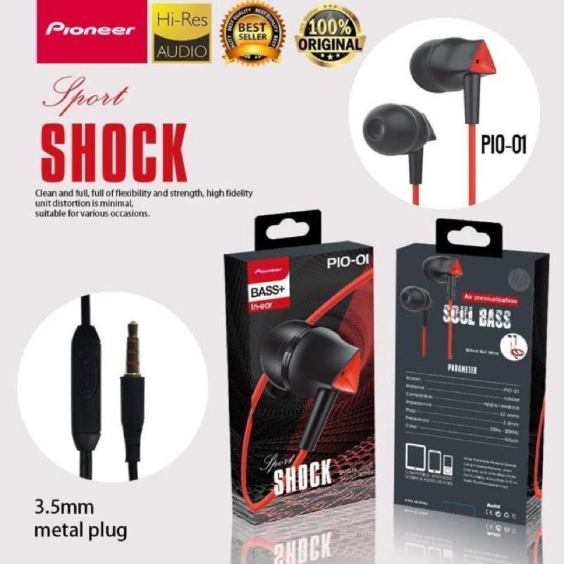 HEADSET PIONEER P10-01 SPORT BASS+ IN-EAR HF PIONEER SUARA JAMIN BAGUS