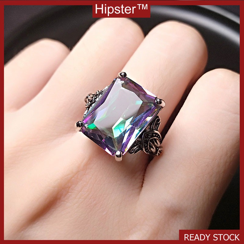 Hot Fashion Personality Luxury Inlaid Square Diamond Inspheration Adjustable Ring