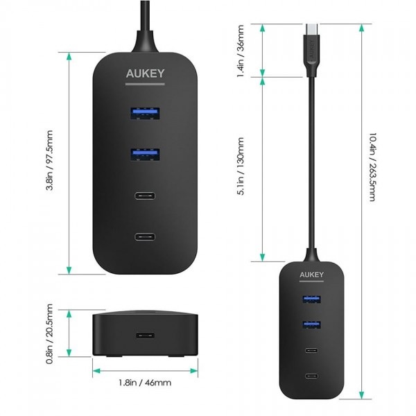 AKN88 - AUKEY CB-C48 - USB-C Hub Adapter to 2xUSB 3.0 - 2xUSB-C - 1xPD USB-C