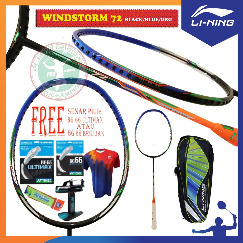 Paket Lining Windstorm 72 New Color Raket Badminton Original