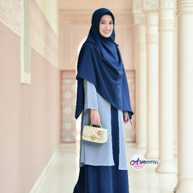 Gamis muslimah Armoora set jilbab segiempat Gerai Saffa