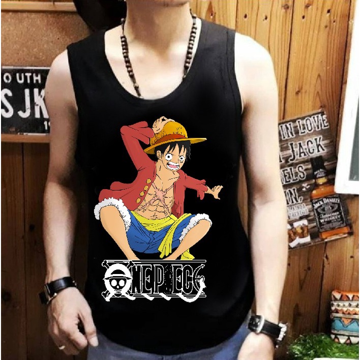 Shalch Trendy / Singlet Pria Motif Kartun Terbaru Gambar Luffy Jongkok / Pakaian Pria