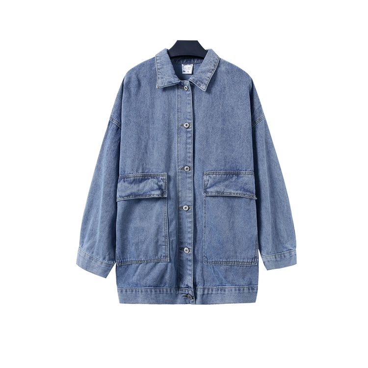 [chaoo.id]Jaket Denim Gaya Korea Jaket Lengan Panjang Retro Warna Solid Jaket denim wanita Korea style