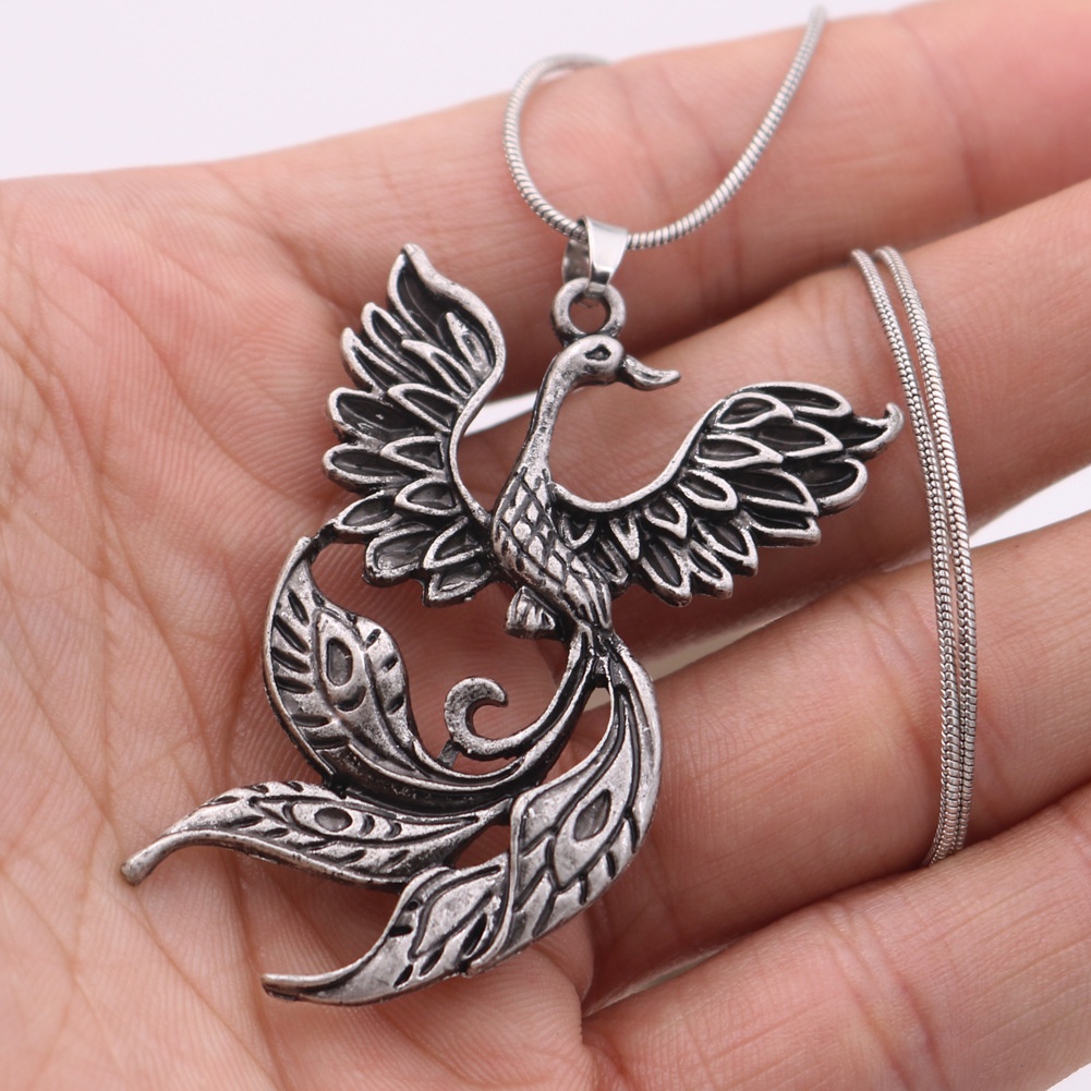 Kalung Rantai Liontin Burung Phoenix Firebird Gaya Retro Viking Untuk Wanita