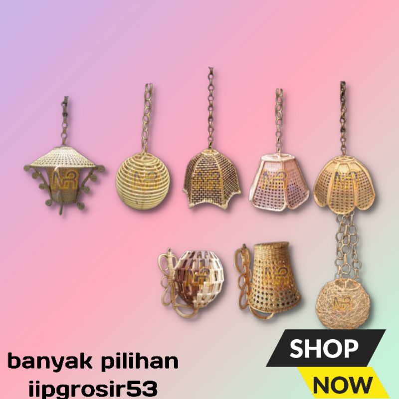 LAMPION GANTUNG ROTAN, LAMPU HIAS GANTUNG ROTAN, KAP LAMPU GANTUNG ANYAMAN ROTAN