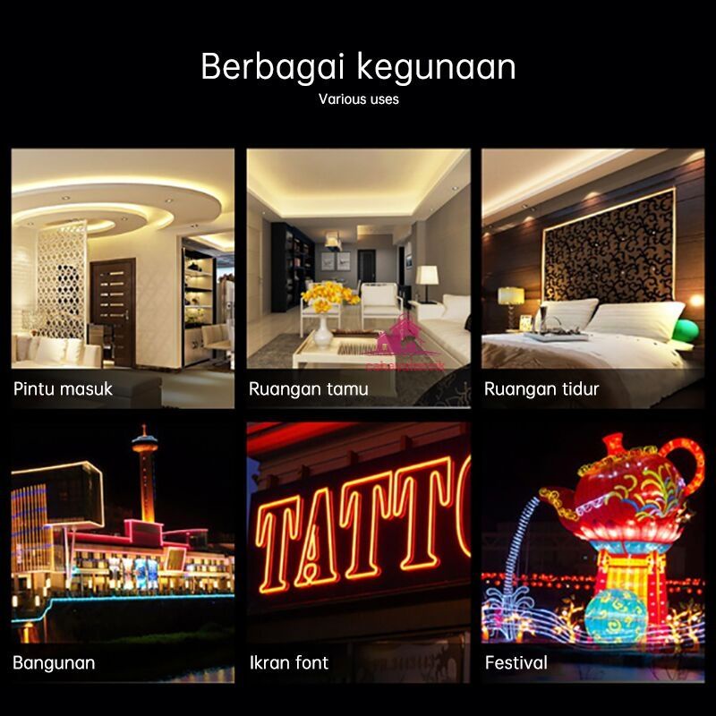Paket Lampu LED Neon Flex 220V Lengkap Tinggal Colok / HK-5066 Strip Flexible IP65 WATERPROOF