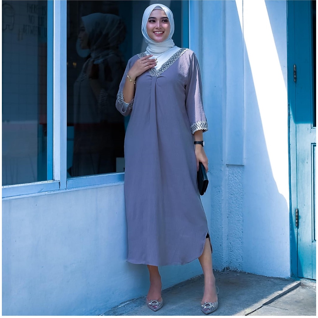 Gamis Muslimah Kaftan Bahan Crinkle Airflow Premium