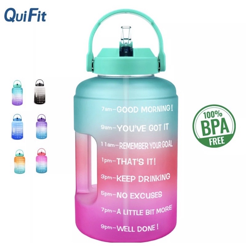 QUIFIT ORIGINAL Botol Minum Penanda waktu 3,8 Liter include straw Tutup Flip FREE SIKAT BOTOL / Tumbler waktu 3.8 L