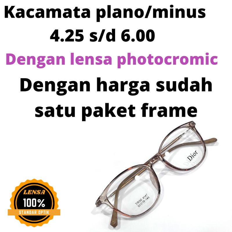 kacamata lensa photocromic ( mata biasa / minus 4.25 s/d 6.00) gratis frame bebas pilih dari etalase