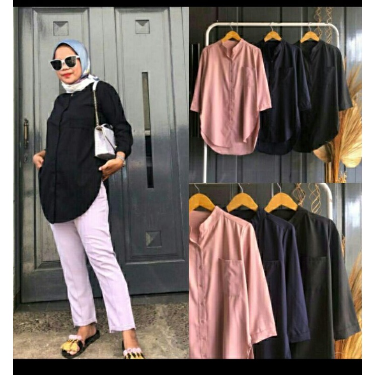 Toyobo blouse/kemeja Tunik polos, tangan panjang /kemeja wanita/kemeja toyobo