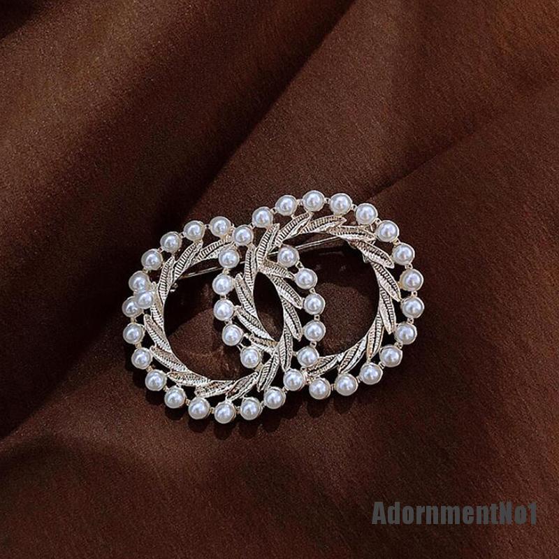 (Adornmentno1) Bros / Pin Desain Lingkaran Ganda Enamel + Mutiara Gaya Mewah Untuk Mantel / Syal