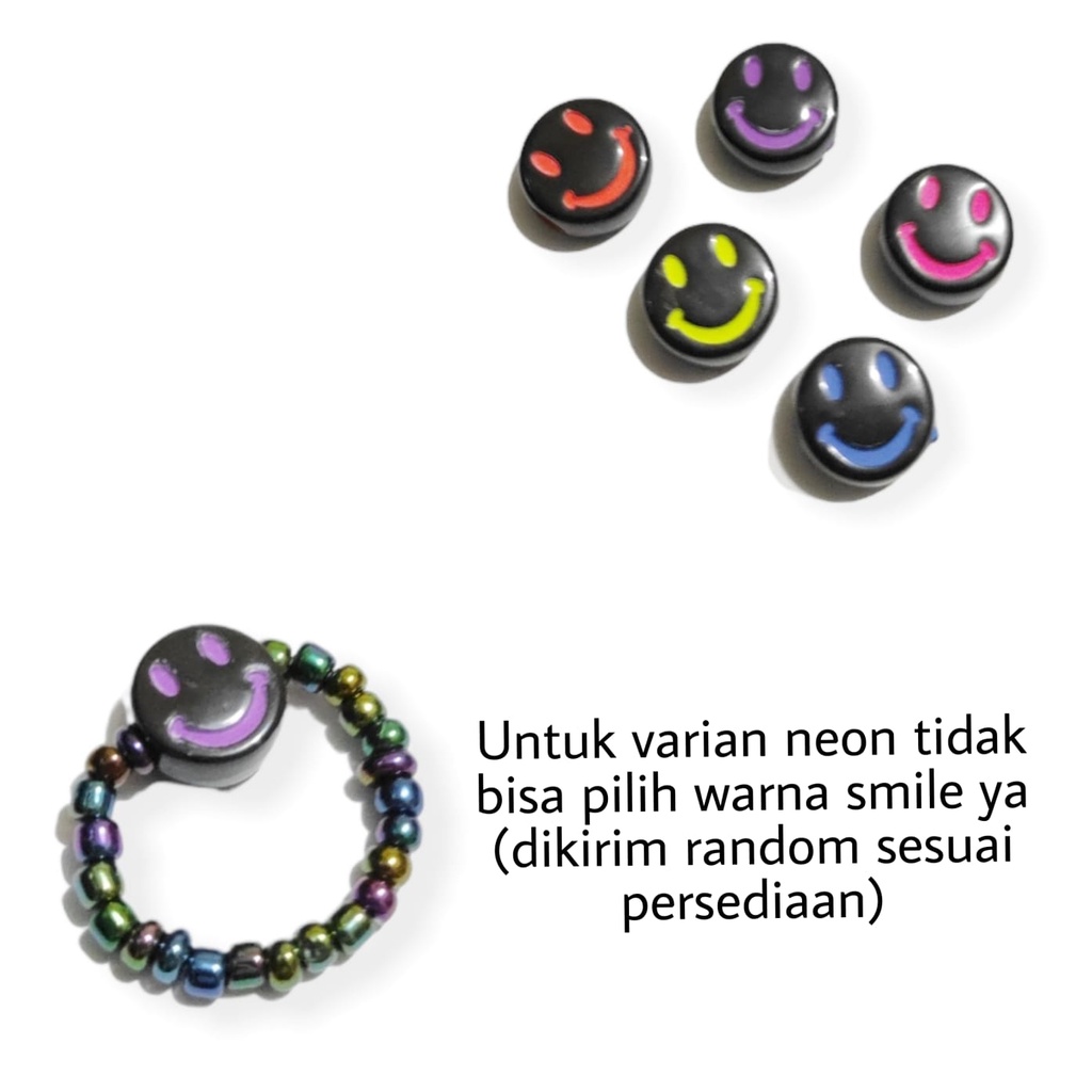 Cincin Elastis Mote Senyum Smile Bohemian Glass Beads Ring Fashion Accessories Emoji