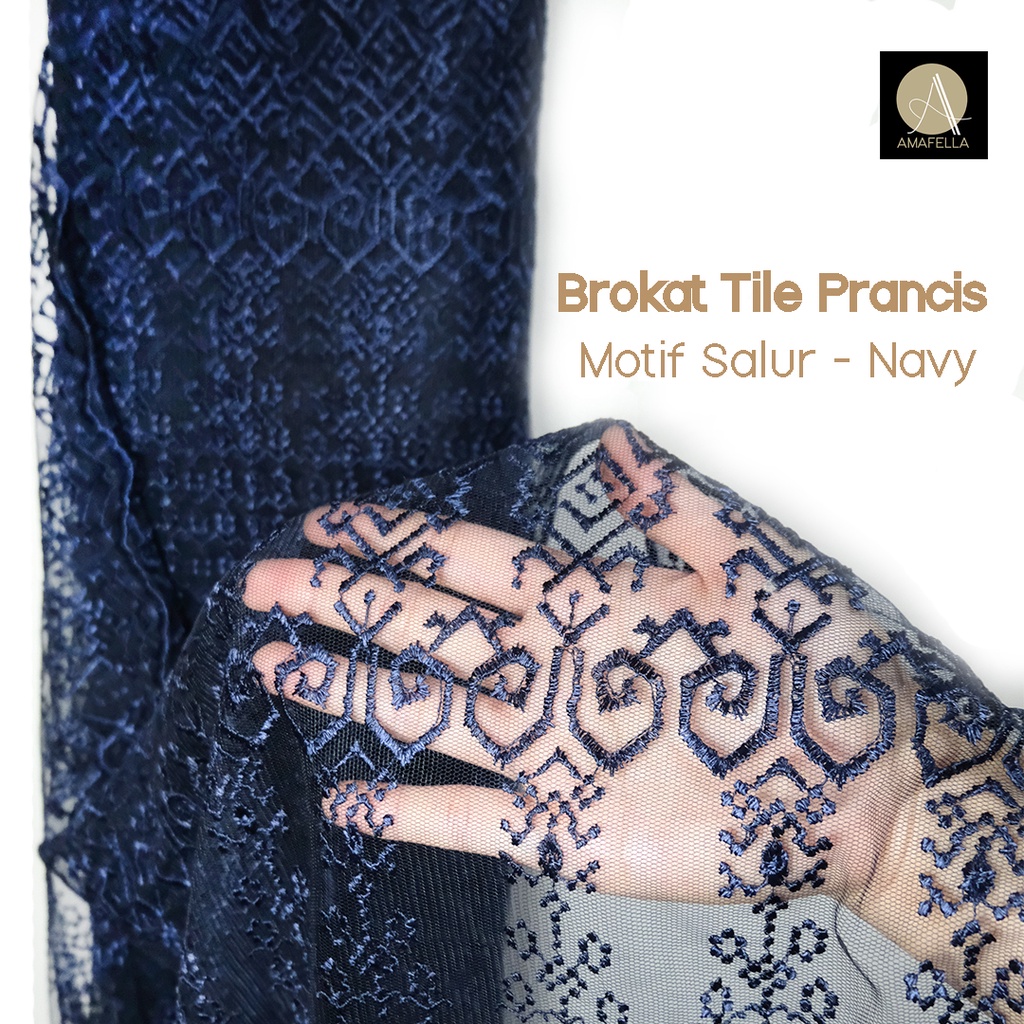 1/2 meter Kain Brokat Tile Prancis Bahan Kebaya Motif Salur