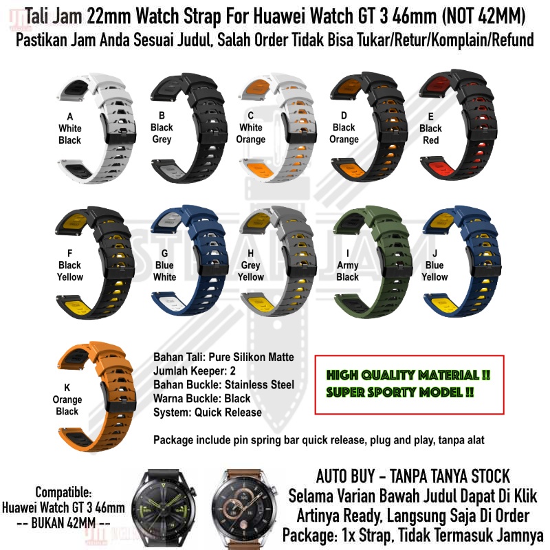 GTO Tali Jam Huawei Watch GT3 GT 3 46mm - Strap 22mm Rubber Silikon Sporty Olahraga