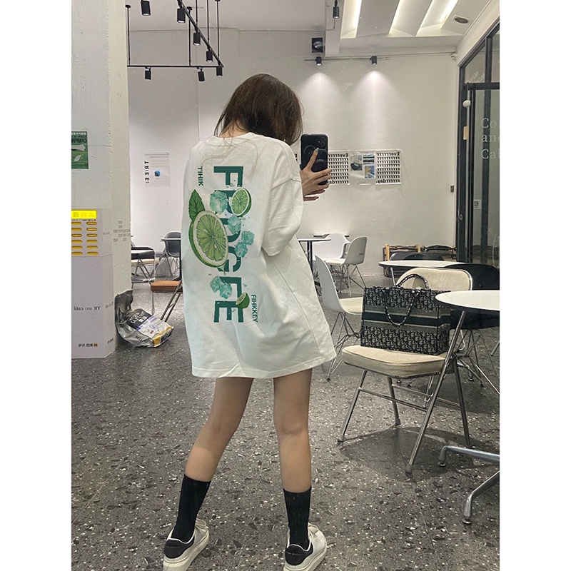 EUNII T-shirt Lengan Pendek Segar Pencetakan Korean Style/Kaos Atasan Wanita/Baju Kaus Oversize Wanita