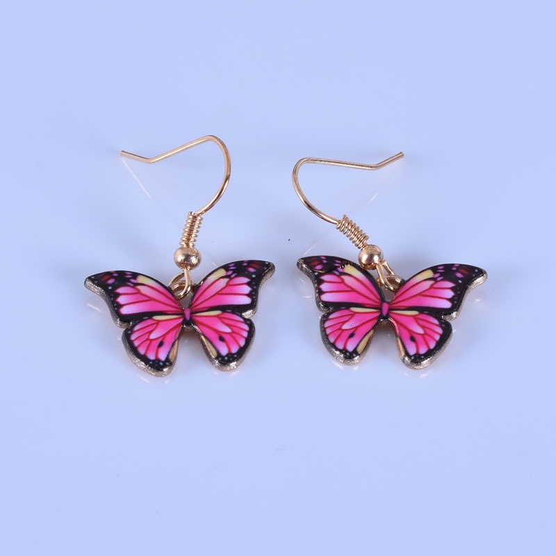 Set Kalung + Anting Kait Gantung Wanita Desain Kupu-Kupu Hias Manik Multi Warna Gaya Retro Korea Butterfly