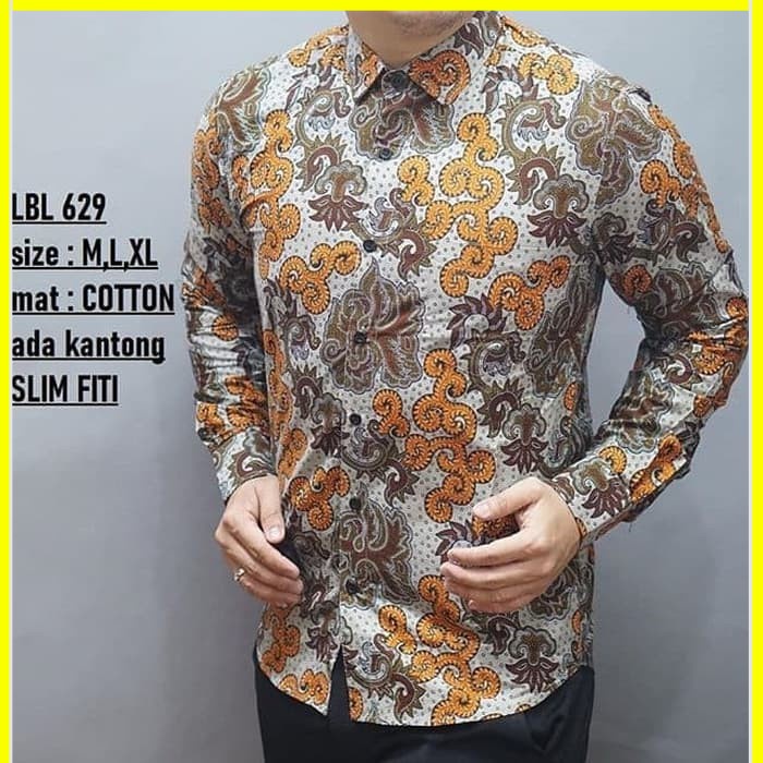 KEMEJA PRIA BATIK LENGAN PANJANG HEM BAHAN KATUN HALUS 40S LBL 629 MEWAH PREMIUM BAJU ELEGANT SIZE M L XL SKU MS PENDEK JAKARTA PLATINUM