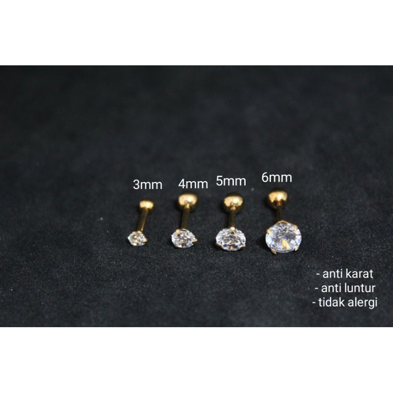 1Pc Anting Tusuk Titanium Zircon Berlian Bentuk Tulang Ukuran 3mm sampai 6mm untuk pria Wanita