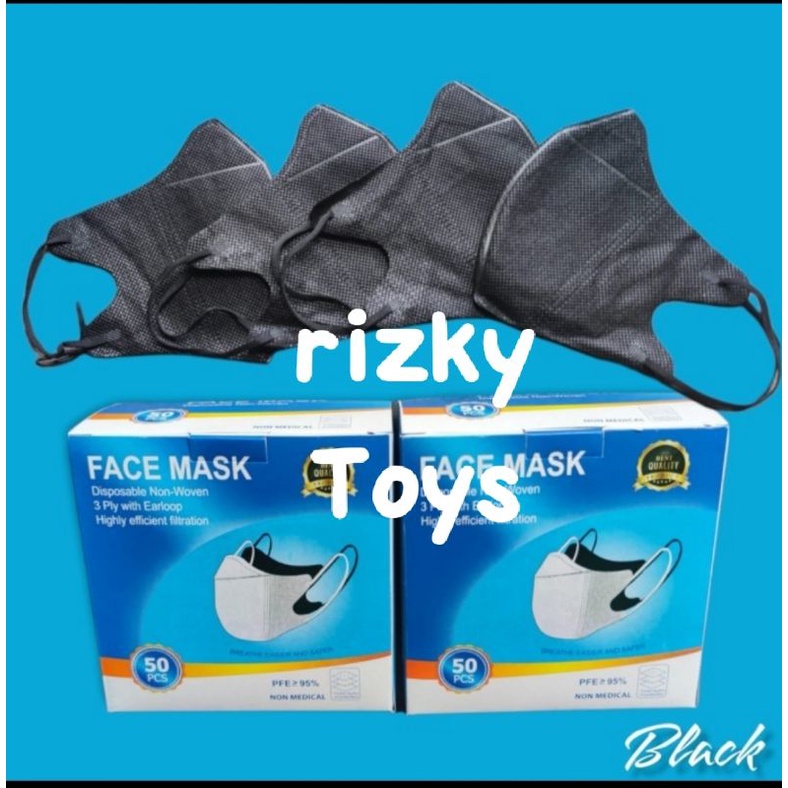 MASKER DUCKBILL GARIS FACE MASK HITAM BLACK - BOX PUTIH