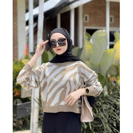 Arabele zebra crop / blouse rajut atasan wanita