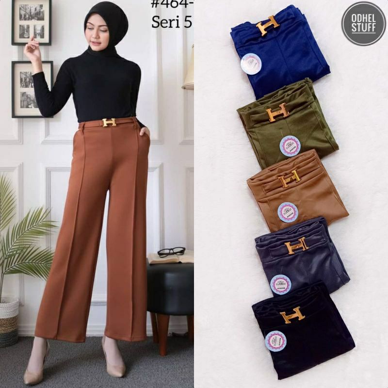 CELANA KULOT IMPORT variasi belt H bahan scuba celana wanita murah BISA BAYAR DI TEMPAT (COD)