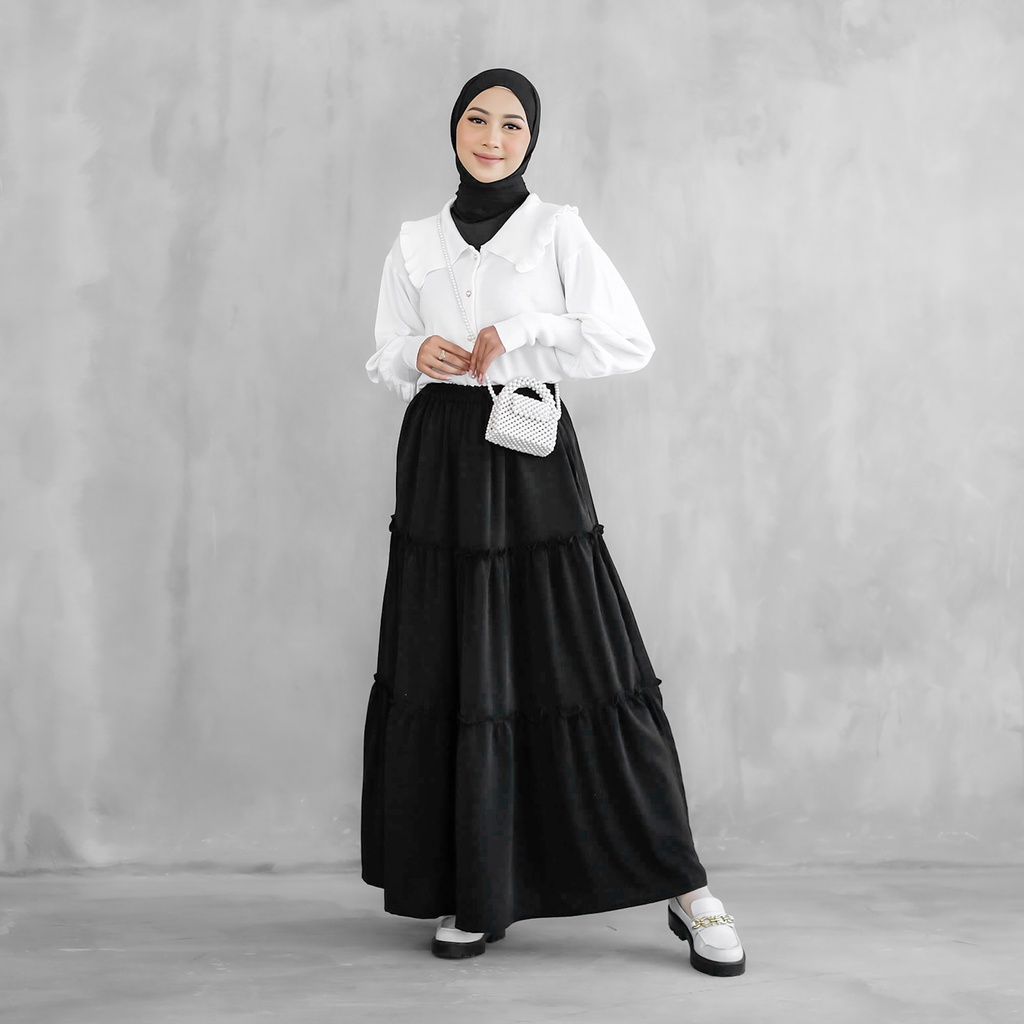 THISISBENDINA Rok Panjang Ruffle Katun Polos Zara Skirt